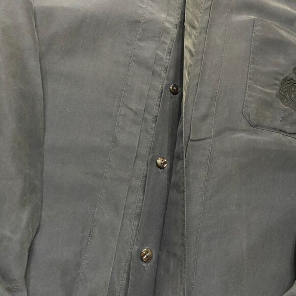 Novin Vintage 90s Navy Blue Hidden Button Front Silk Shirt Men's Size Large - Picture 5 of 9